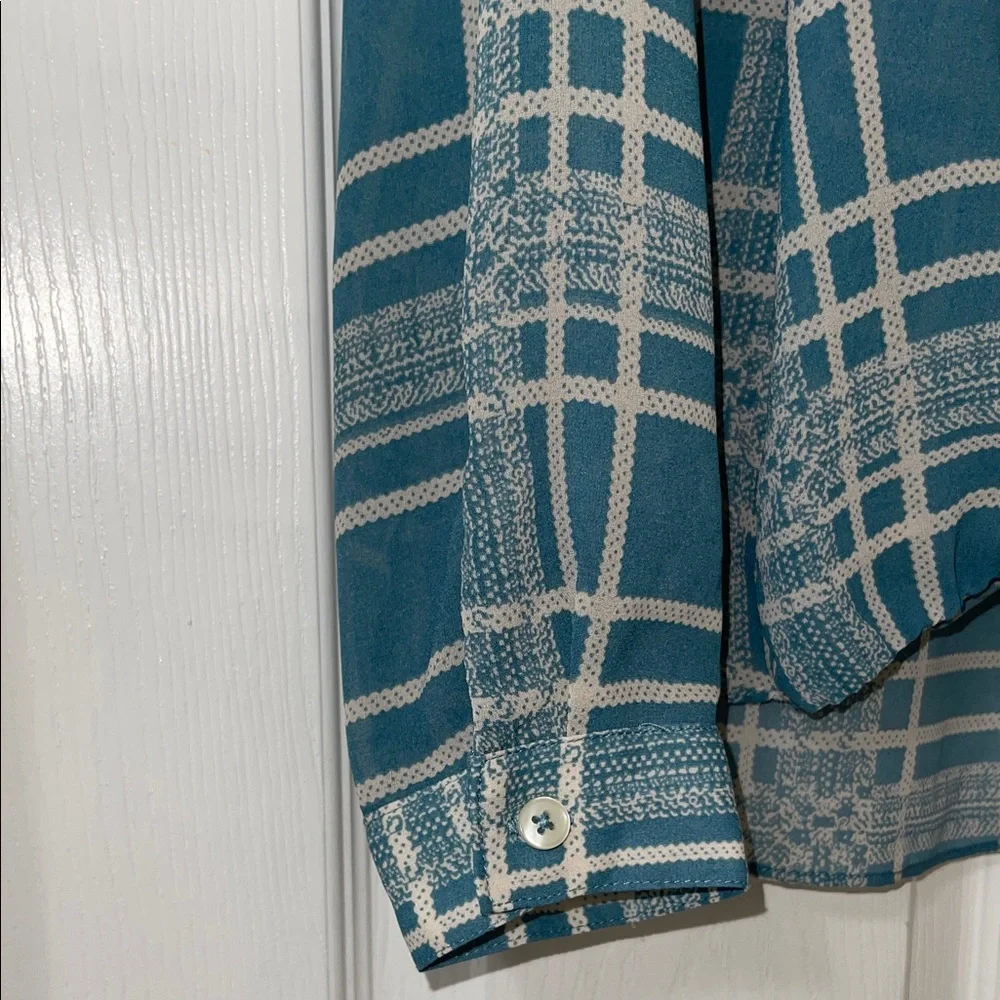 CAbi Teal and White Surplice Blouse - Picture 3 of 8